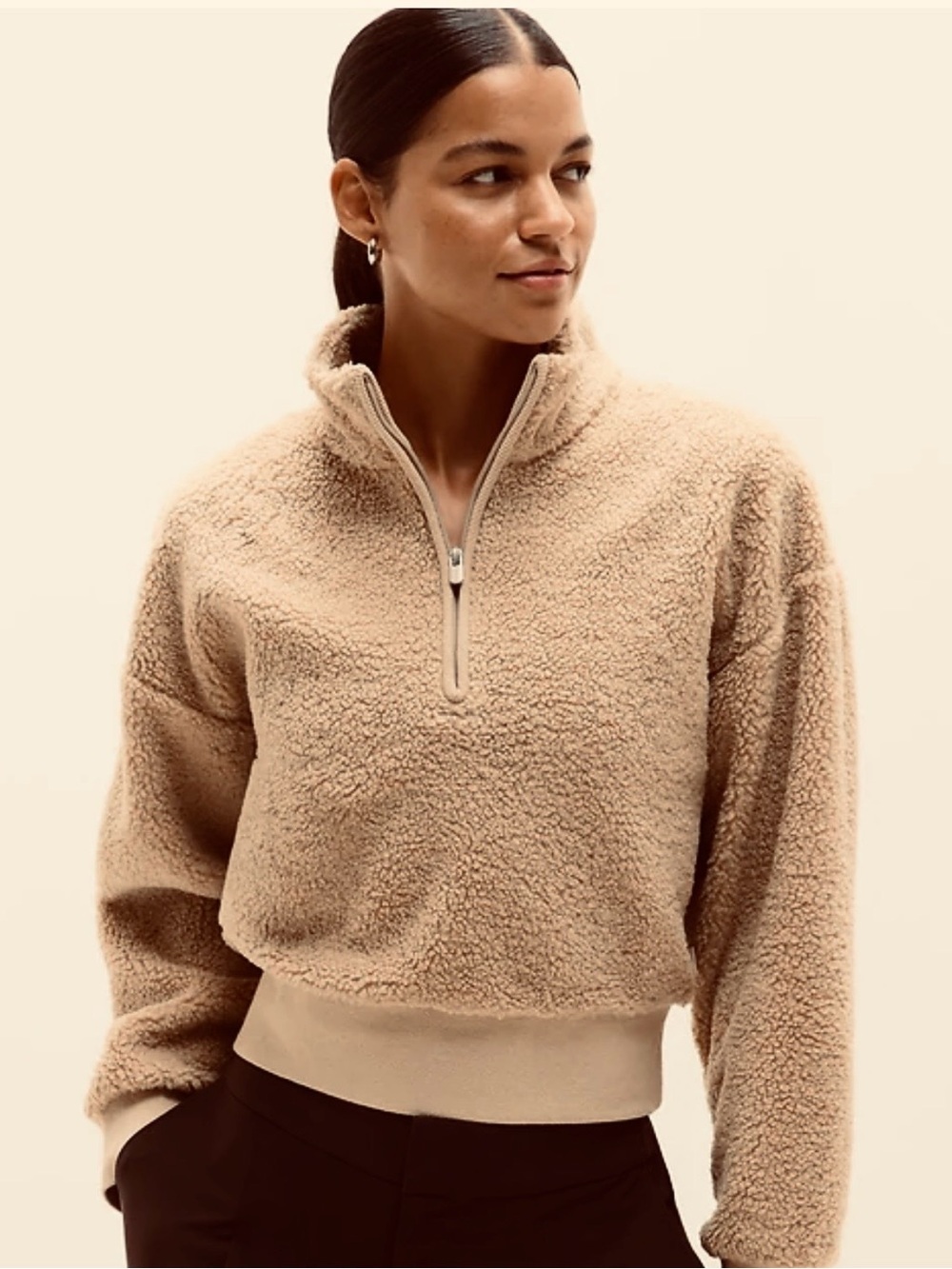 #3359**Athleta In the Clouds Sherpa Quarter‑Zip — Beige Tan